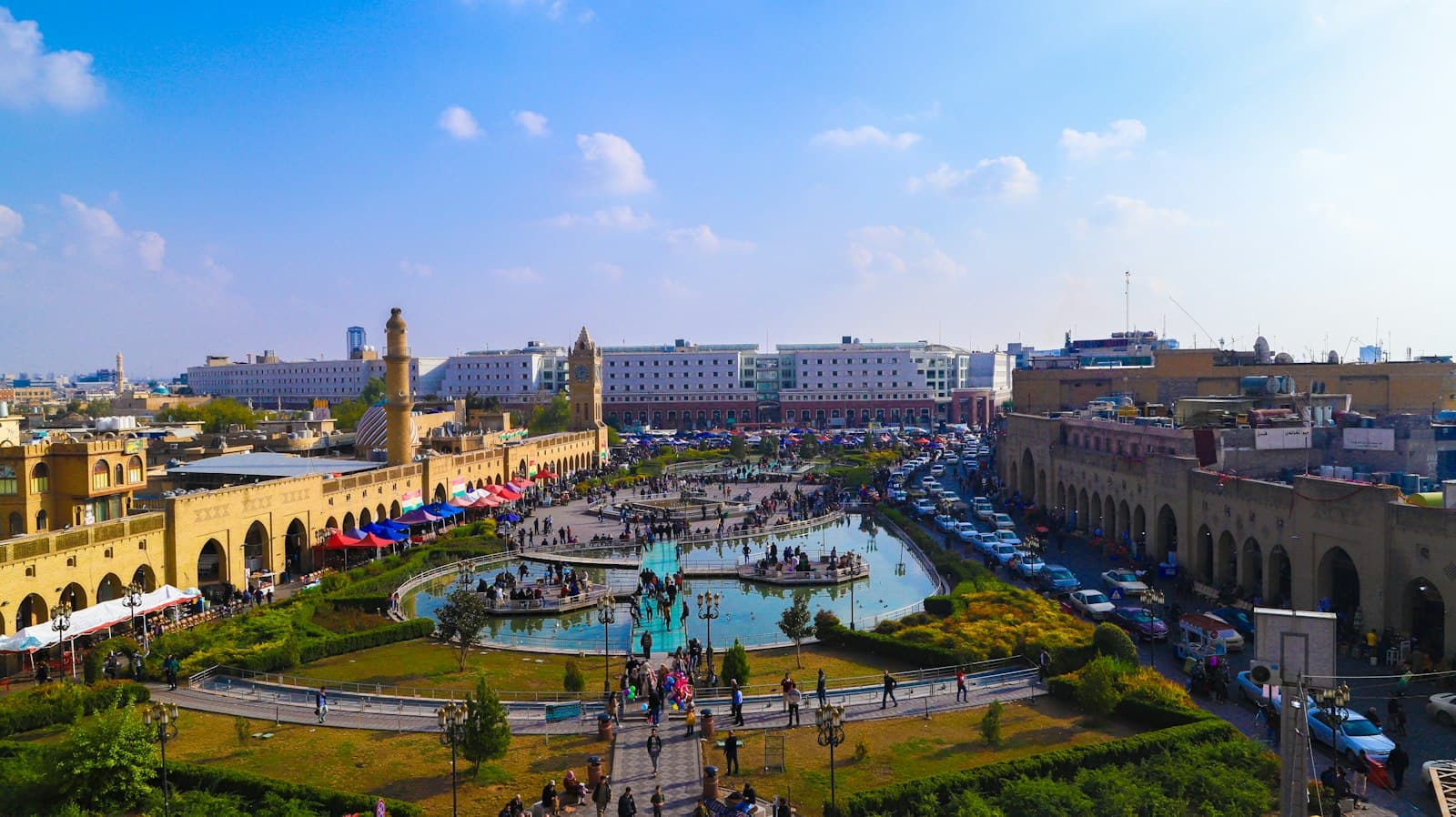 The historic Erbil Citadel above the city park in Kurdistan