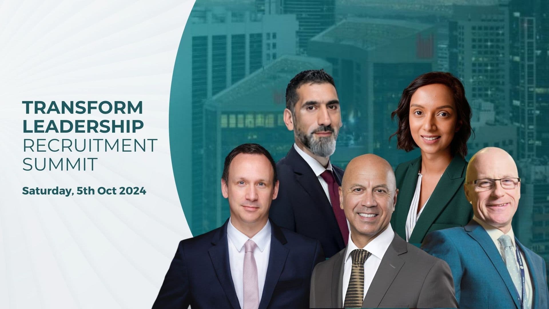 Promotional banner for the Transform Leadership Recruitment Summit on 5 October 2024, featuring five school leaders