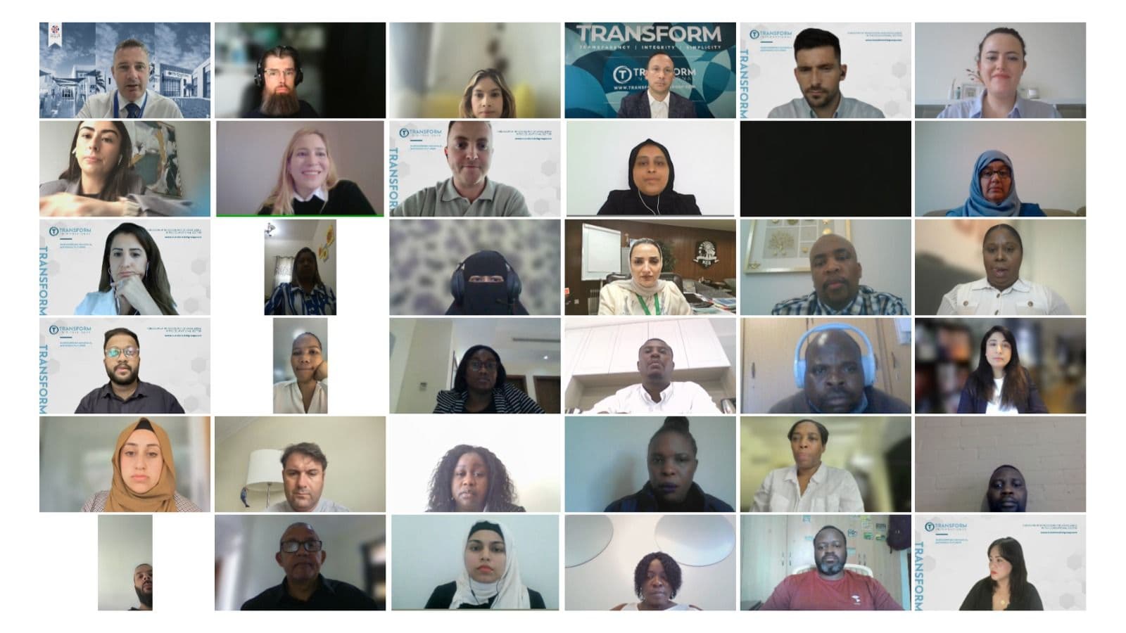 A grid of video call participants at a Transform online recruitment event